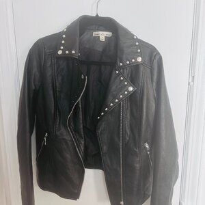 Womens Closet Space Faux/Vegan Leather Jacket with Tiger and Red Flowers. Medium